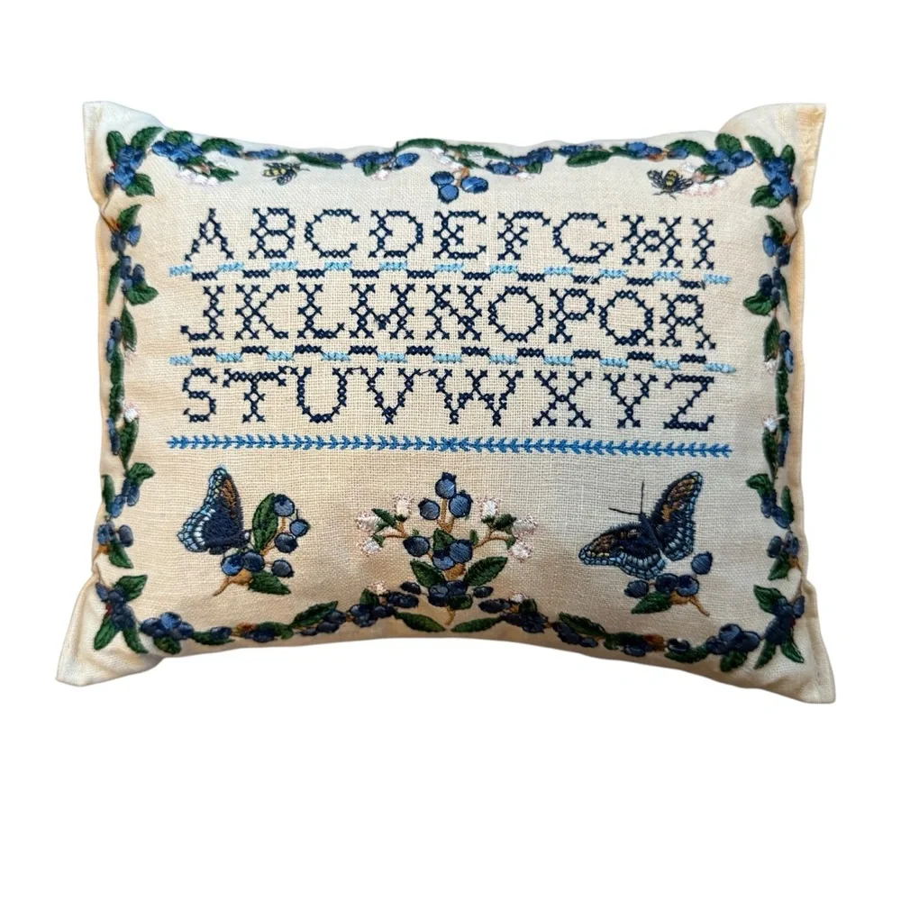 Cross Stitch Pillow Door Stop Butterfly Floral Alphabet Small Cottagecore